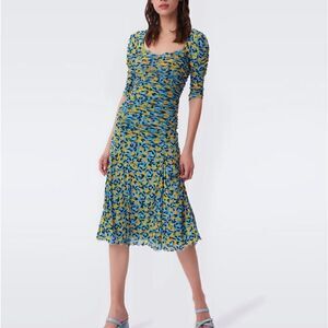 New Diane Von Furstenburg Dacey Ruched Midi Dress Small